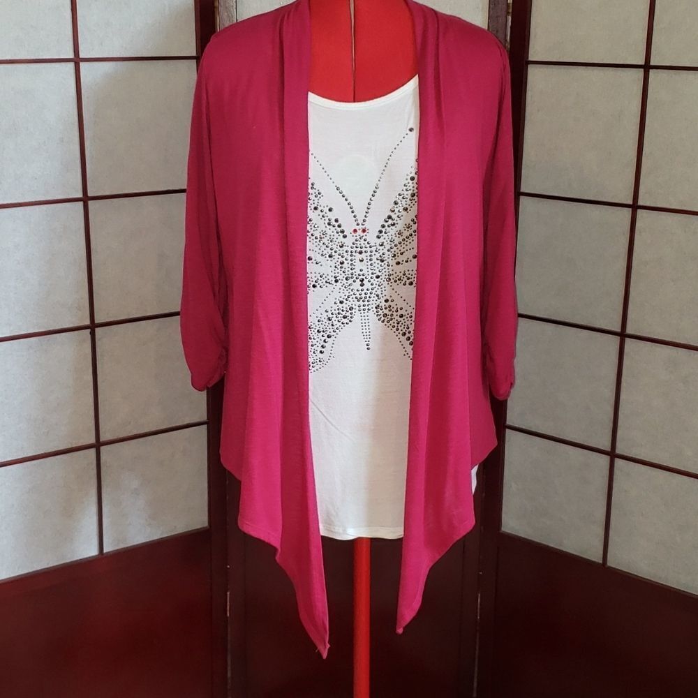 G. N. Indigo Fuchsia Open-faced Cardigan
